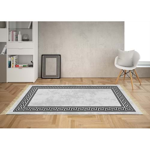 Brillant Arow Saçaklı Halı Lateks Taban - ZJ11363.802 - Siyah - Gri - 130 X 190 Cm.